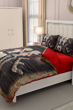 Sevgililer Günü Çift Kişilik Nevresim Takımı%100 Pamuk Saten Sen & Ben