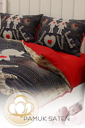 Sevgililer Günü Çift Kişilik Nevresim Takımı%100 Pamuk Saten Sen & Ben