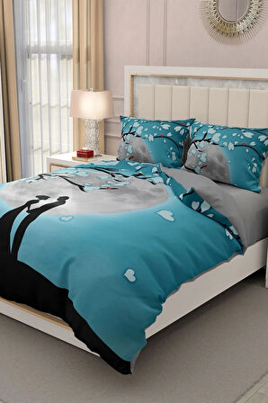 Sevgililer Günü Çift Kişilik Nevresim Takımı%100 Pamuk Saten Ay Işığı