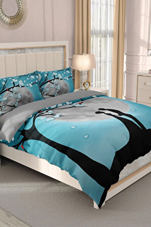 Sevgililer Günü Çift Kişilik Nevresim Takımı%100 Pamuk Saten Ay Işığı