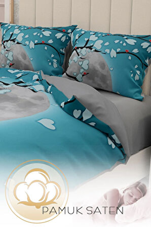 Sevgililer Günü Çift Kişilik Nevresim Takımı%100 Pamuk Saten Ay Işığı