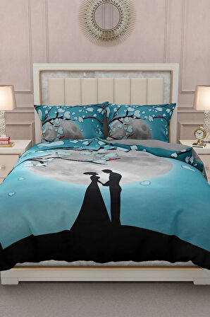 Sevgililer Günü Çift Kişilik Nevresim Takımı%100 Pamuk Saten Ay Işığı