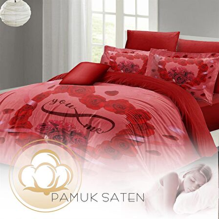 MONOHOME Sevgililer Günü Çift Kişilik Nevresim Takımı %100 Pamuk Saten Sonsuza Kadar
