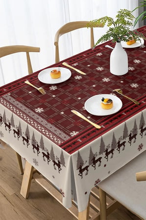 Christmas Masa örtüsü Yılbaşı - 5D Dijital Tasarım Özel Dokuma Red Deers