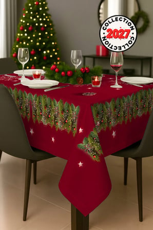 Christmas Masa örtüsü Yılbaşı- 5D Dijital Tasarım Özel Dokuma Red