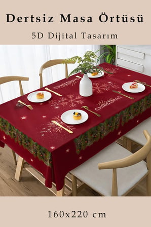 Christmas Masa örtüsü Yılbaşı- 5D Dijital Tasarım Özel Dokuma Red