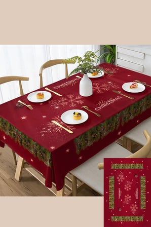 Christmas Masa örtüsü Yılbaşı- 5D Dijital Tasarım Özel Dokuma Red