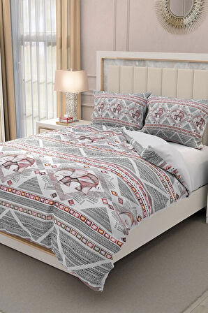 Lastikli Çarşaflı %100 Pamuk Saten Çift Kişilik Nevresim Takımı 3d Filli Desen