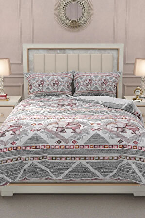 Lastikli Çarşaflı %100 Pamuk Saten Çift Kişilik Nevresim Takımı 3d Filli Desen