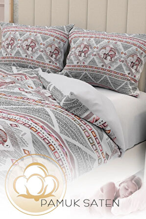Lastikli Çarşaflı %100 Pamuk Saten Çift Kişilik Nevresim Takımı 3d Filli Desen