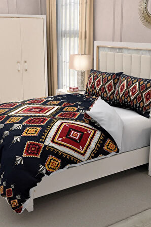 Lastikli Çarşaflı %100 Pamuk Saten Çift Kişilik Nevresim Takımı 3d Etnik Mandala