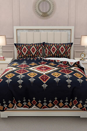 Lastikli Çarşaflı %100 Pamuk Saten Çift Kişilik Nevresim Takımı 3d Etnik Mandala