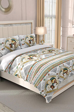 Lastikli Çarşaflı %100 Pamuk Saten Çift Kişilik Nevresim Takımı 3d Fil Desenli