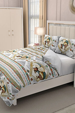 Lastikli Çarşaflı %100 Pamuk Saten Çift Kişilik Nevresim Takımı 3d Fil Desenli