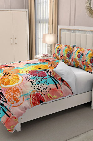 Çift Kişilik ( Lastikli Çarşaflı ) %100 Pamuk Saten Nevresim Takımı 3d Orange