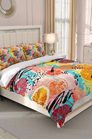 Çift Kişilik ( Lastikli Çarşaflı ) %100 Pamuk Saten Nevresim Takımı 3d Orange