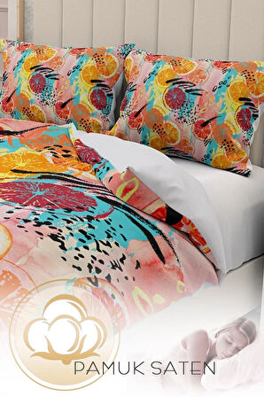 Çift Kişilik ( Lastikli Çarşaflı ) %100 Pamuk Saten Nevresim Takımı 3d Orange