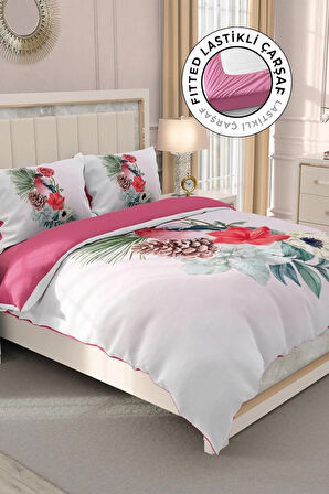 Lastikli Çarşaflı %100 Pamuk Saten Çift Kişilik Nevresim Takımı Small Birdy