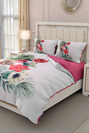 Lastikli Çarşaflı %100 Pamuk Saten Çift Kişilik Nevresim Takımı Small Birdy