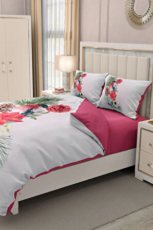 Lastikli Çarşaflı %100 Pamuk Saten Çift Kişilik Nevresim Takımı Small Birdy