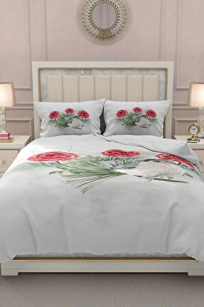 Lastikli Çarşaflı %100 Pamuk Saten Çift Kişilik Nevresim Takımı Big Birdy