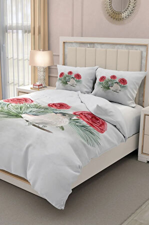 Lastikli Çarşaflı %100 Pamuk Saten Çift Kişilik Nevresim Takımı Big Birdy