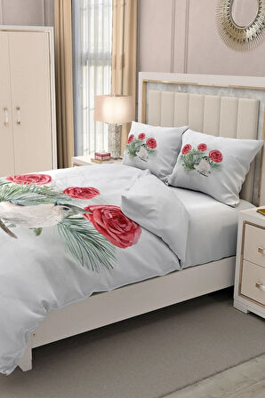 Lastikli Çarşaflı %100 Pamuk Saten Çift Kişilik Nevresim Takımı Big Birdy