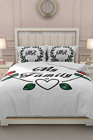 Lastikli Çarşaflı %100 Pamuk Saten Çift Kişilik Nevresim Takımı We Are Family