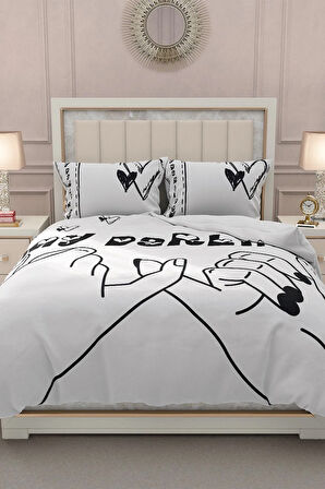 Lastikli Çarşaflı %100 Pamuk Saten Çift Kişilik Nevresim Takımı Darling