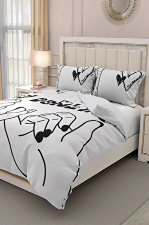 Lastikli Çarşaflı %100 Pamuk Saten Çift Kişilik Nevresim Takımı Darling