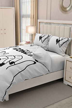 Lastikli Çarşaflı %100 Pamuk Saten Çift Kişilik Nevresim Takımı Darling