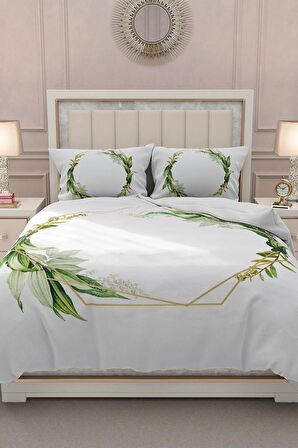 Lastikli Çarşaflı %100 Pamuk Saten Çift Kişilik Nevresim Takımı Sarmaşık