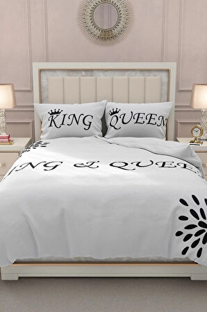 Lastikli Çarşaflı %100 Pamuk Saten Çift Kişilik Nevresim Takımı White King-queen