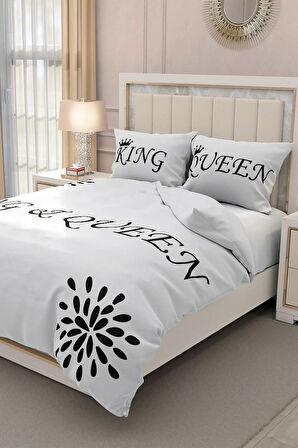 Lastikli Çarşaflı %100 Pamuk Saten Çift Kişilik Nevresim Takımı White King-queen