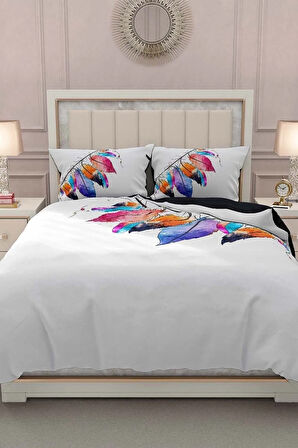 Lastikli Çarşaflı %100 Pamuk Saten Çift Kişilik Nevresim Takımı Tüy