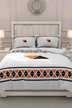 Lastikli Çarşaflı %100 Pamuk Saten Çift Kişilik Nevresim Takımı Geo