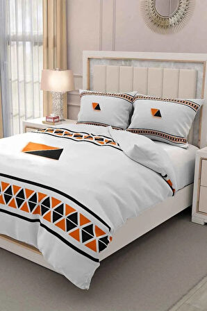 Lastikli Çarşaflı %100 Pamuk Saten Çift Kişilik Nevresim Takımı Geo