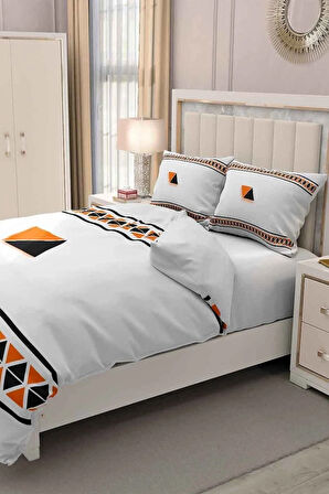 Lastikli Çarşaflı %100 Pamuk Saten Çift Kişilik Nevresim Takımı Geo
