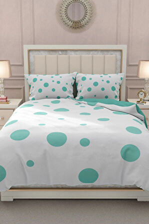 Lastikli Çarşaflı %100 Pamuk Saten Çift Kişilik Nevresim Takımı Puantiye