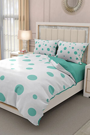 Lastikli Çarşaflı %100 Pamuk Saten Çift Kişilik Nevresim Takımı Puantiye