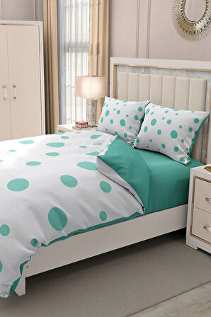 Lastikli Çarşaflı %100 Pamuk Saten Çift Kişilik Nevresim Takımı Puantiye