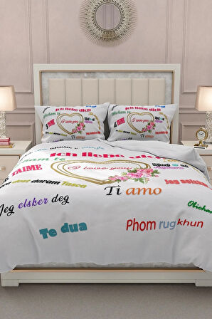 Lastikli Çarşaflı %100 Pamuk Saten Çift Kişilik Nevresim Takımı Sevgililer Günü