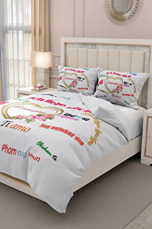 Lastikli Çarşaflı %100 Pamuk Saten Çift Kişilik Nevresim Takımı Sevgililer Günü