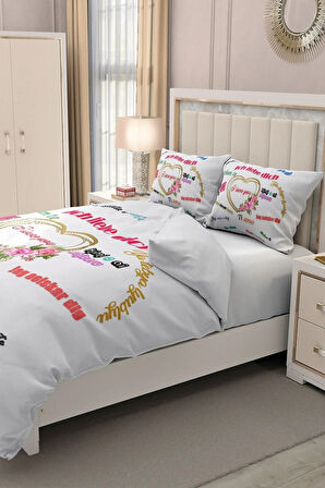 Lastikli Çarşaflı %100 Pamuk Saten Çift Kişilik Nevresim Takımı Sevgililer Günü