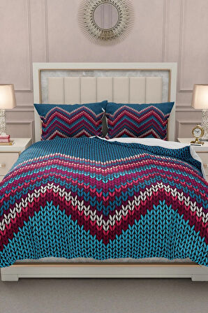 Lastikli Çarşaflı %100 Pamuk Saten Çift Kişilik Nevresim Takımı Örgü