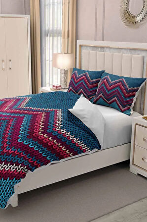 Lastikli Çarşaflı %100 Pamuk Saten Çift Kişilik Nevresim Takımı Örgü