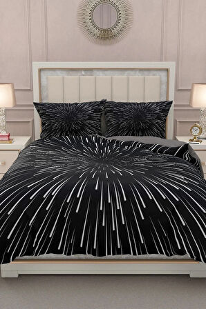 Lastikli Çarşaflı %100 Pamuk Saten Çift Kişilik Nevresim Takımı Galaxy Star