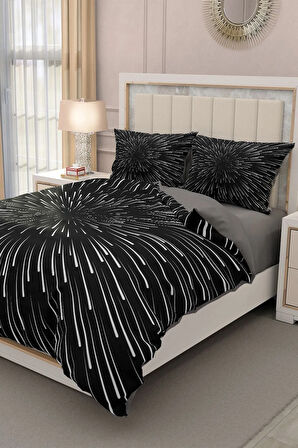 Lastikli Çarşaflı %100 Pamuk Saten Çift Kişilik Nevresim Takımı Galaxy Star