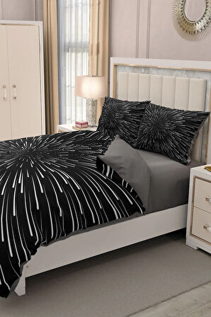 Lastikli Çarşaflı %100 Pamuk Saten Çift Kişilik Nevresim Takımı Galaxy Star