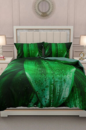 Lastikli Çarşaflı %100 Pamuk Saten Çift Kişilik Nevresim Takımı Drop Leaf